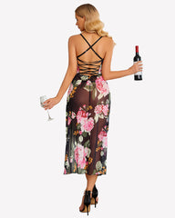 FPrint Mesh Side Split Nightgown