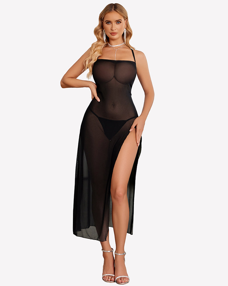 FPrint Mesh Side Split Nightgown
