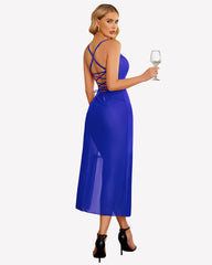 FPrint Mesh Side Split Nightgown