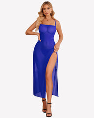 FPrint Mesh Side Split Nightgown