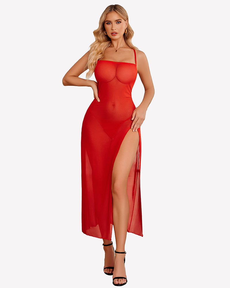 FPrint Mesh Side Split Nightgown