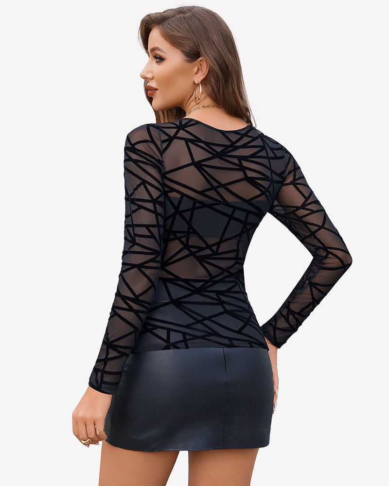 Mesh FLong Sleeve Tops