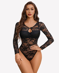 Long Sleeve See Through Lace Bodysuit