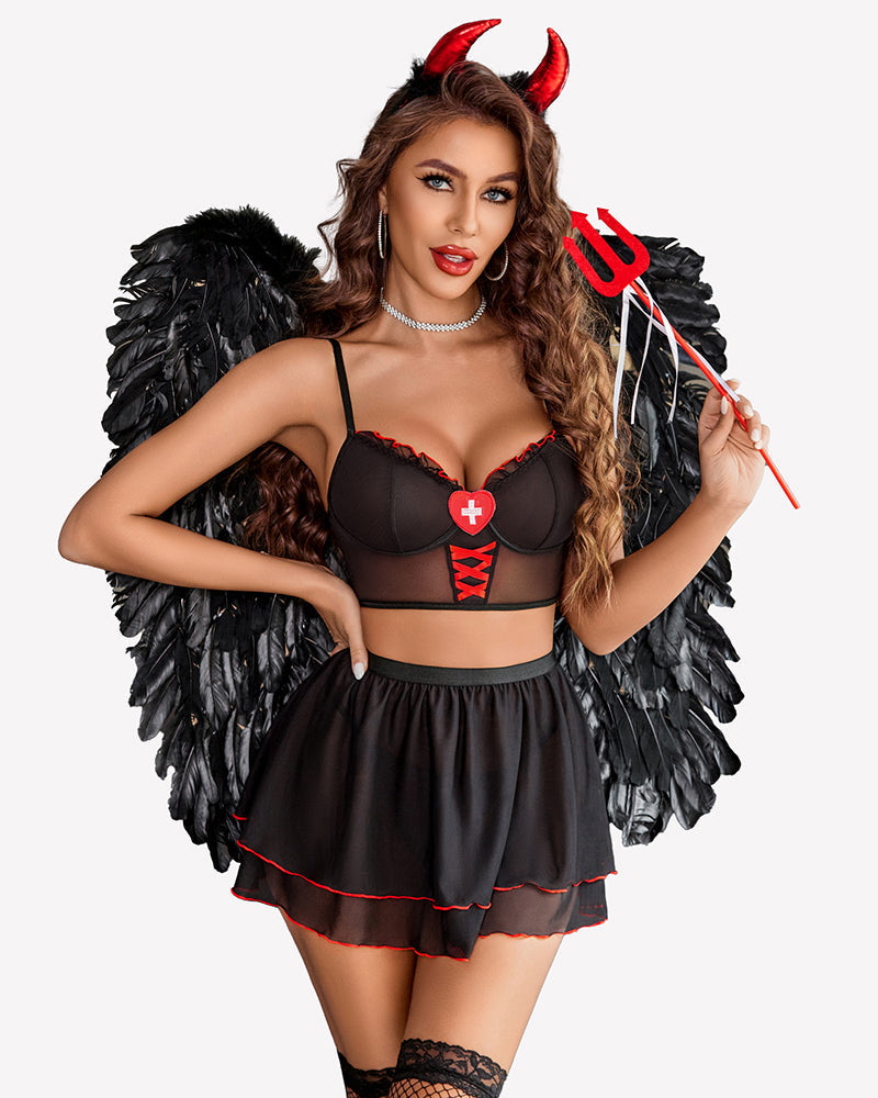 Contrast Mesh Maid Costume Set(3pack)