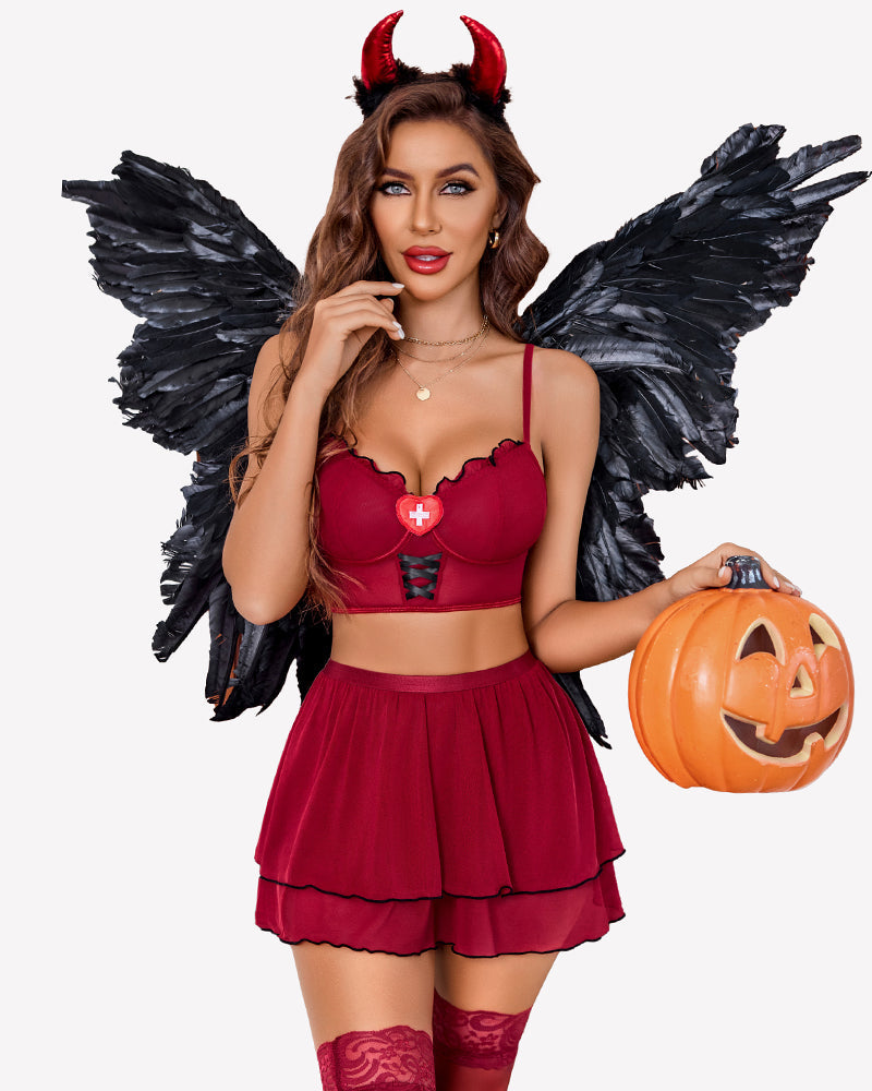 Contrast Mesh Maid Costume Set(3pack)