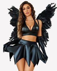 Leather 2 Piece Set Crop Top and Skirt