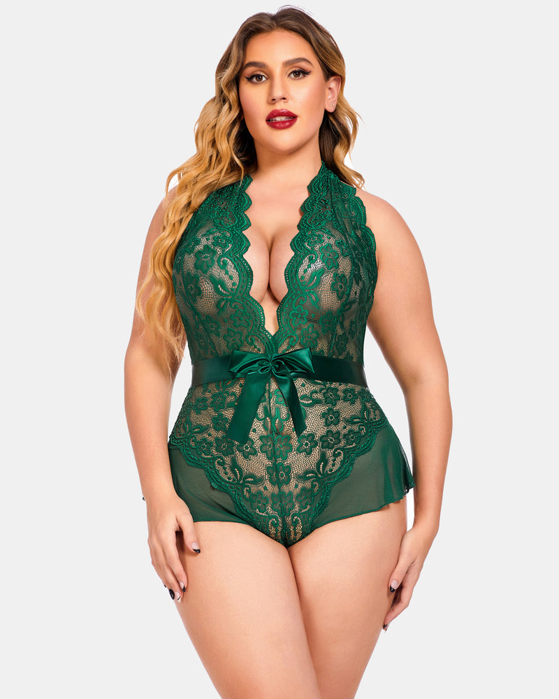 Plus Size Halter Lace Bodysuit