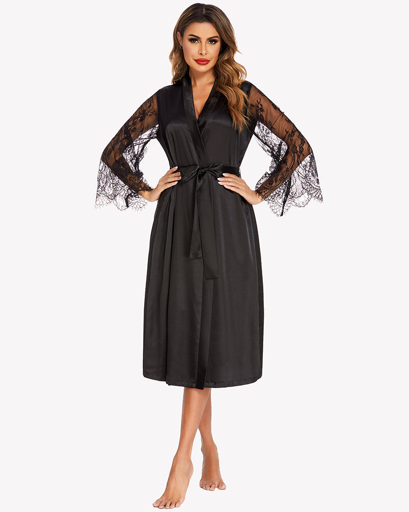 FLong Sleeves Lace Kimono Robe