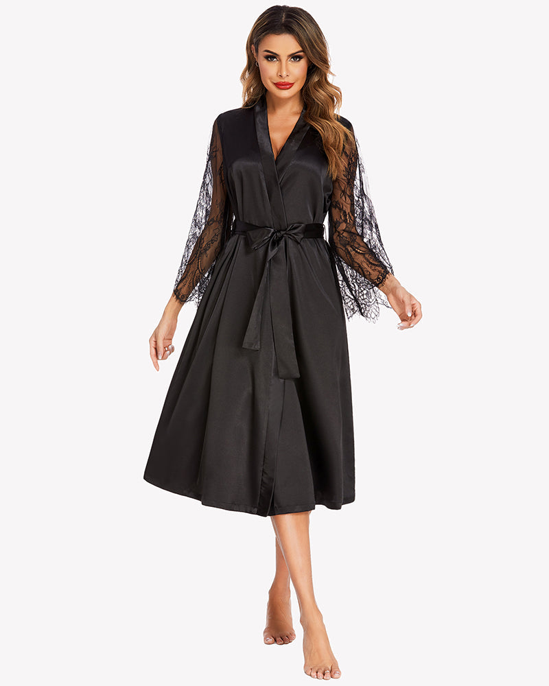 FLong Sleeves Lace Kimono Robe