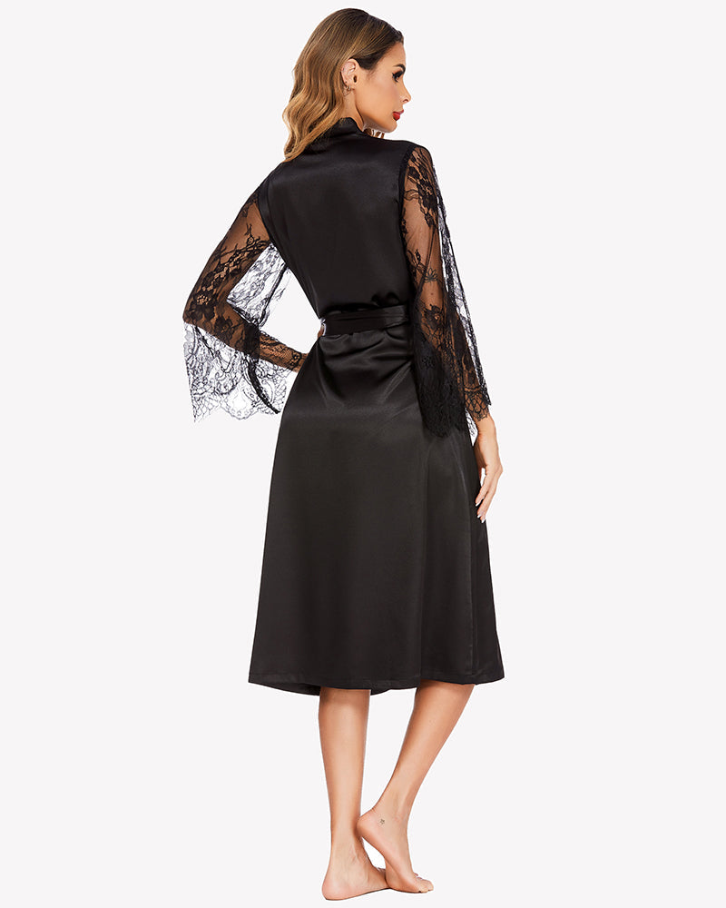 FLong Sleeves Lace Kimono Robe