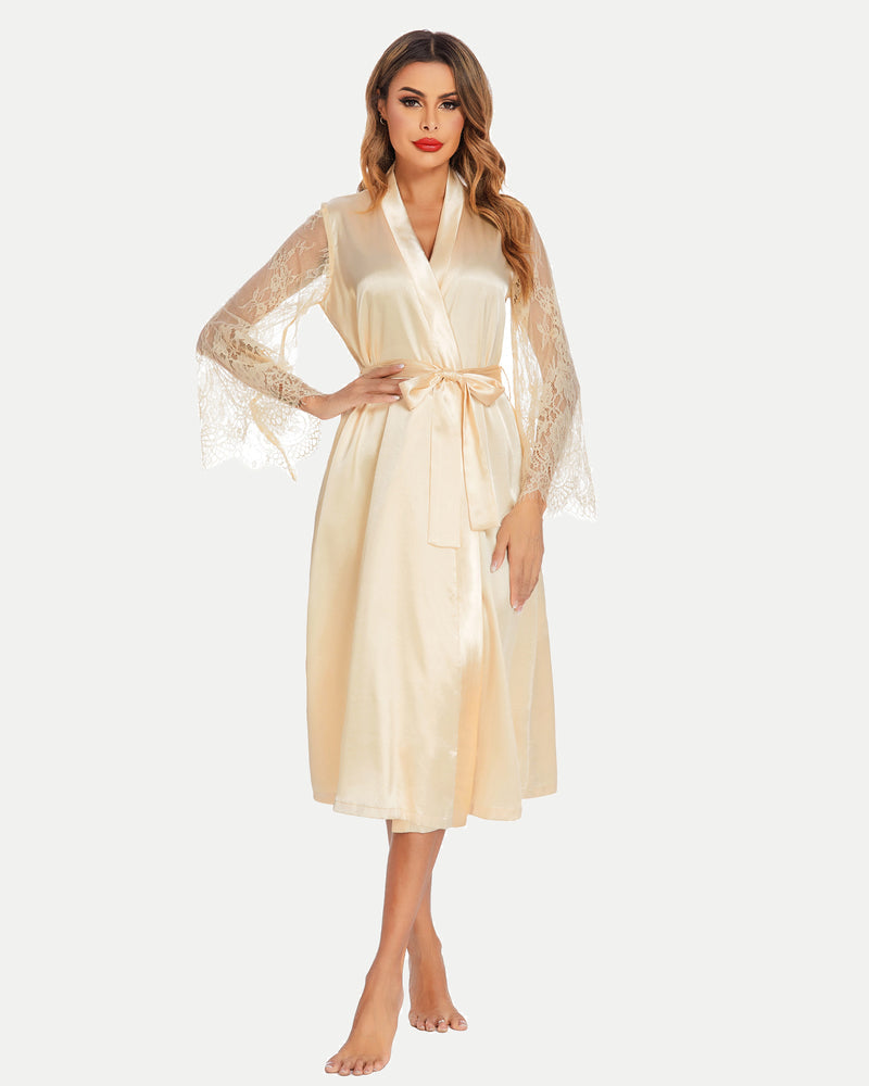 FLong Sleeves Lace Kimono Robe