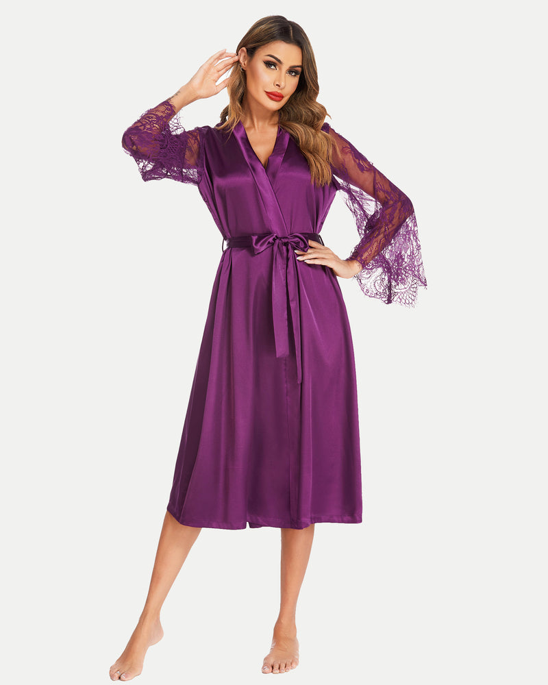 FLong Sleeves Lace Kimono Robe
