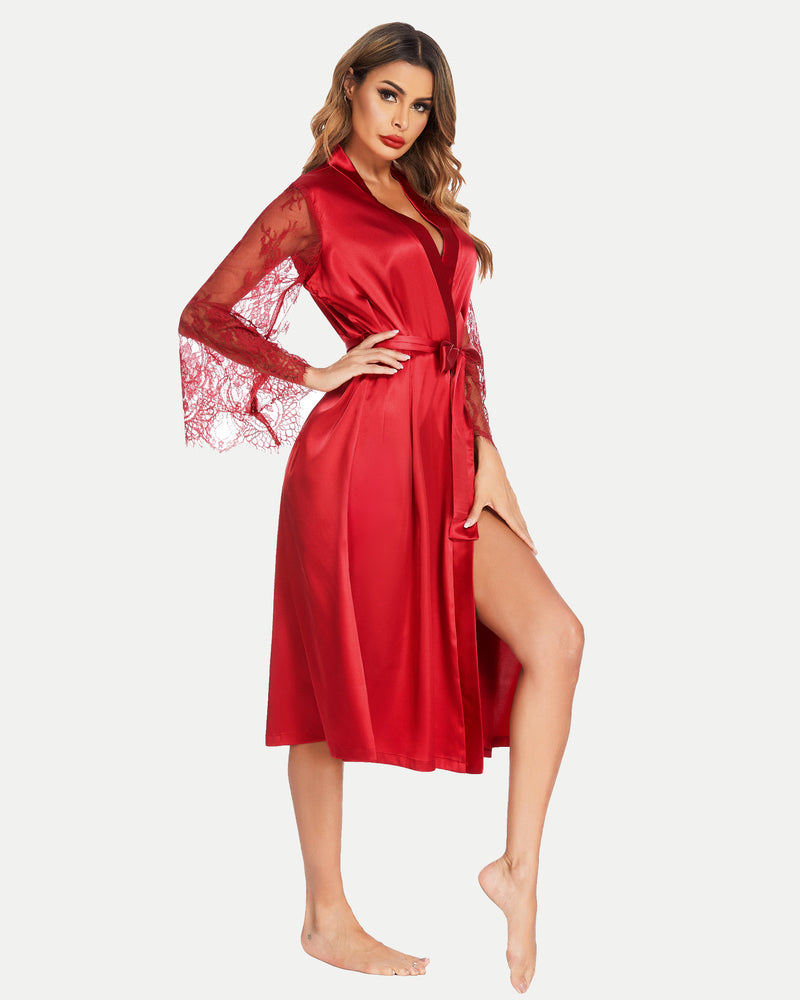 FLong Sleeves Lace Kimono Robe