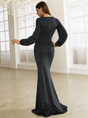 Bishop Sleeve Square Neck Mermaid Prom Dress
