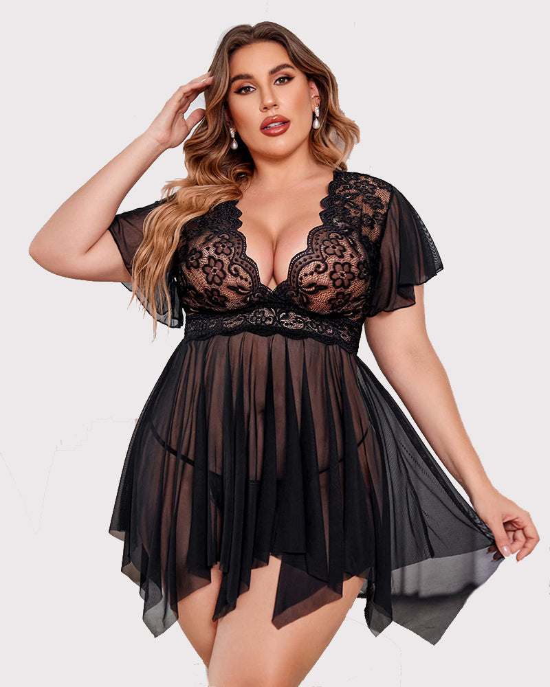 Plus Size Babydoll FLace Lingeries