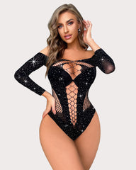 Mesh Rhinestone Fishnet Bodysuit
