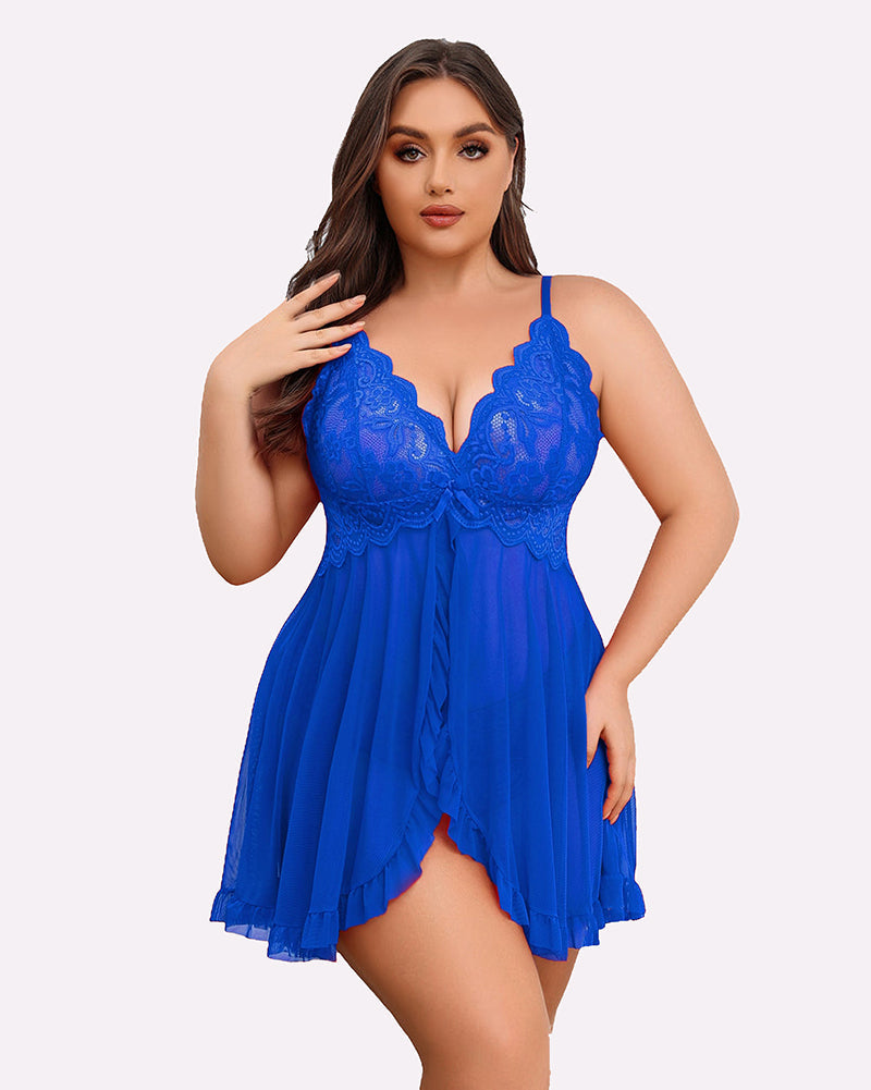 Plus Size Lace Open Front Babydoll