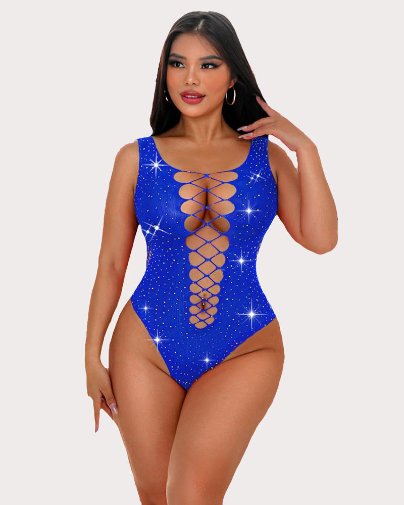 Mesh Fishnet Rhinestone Bodysuit
