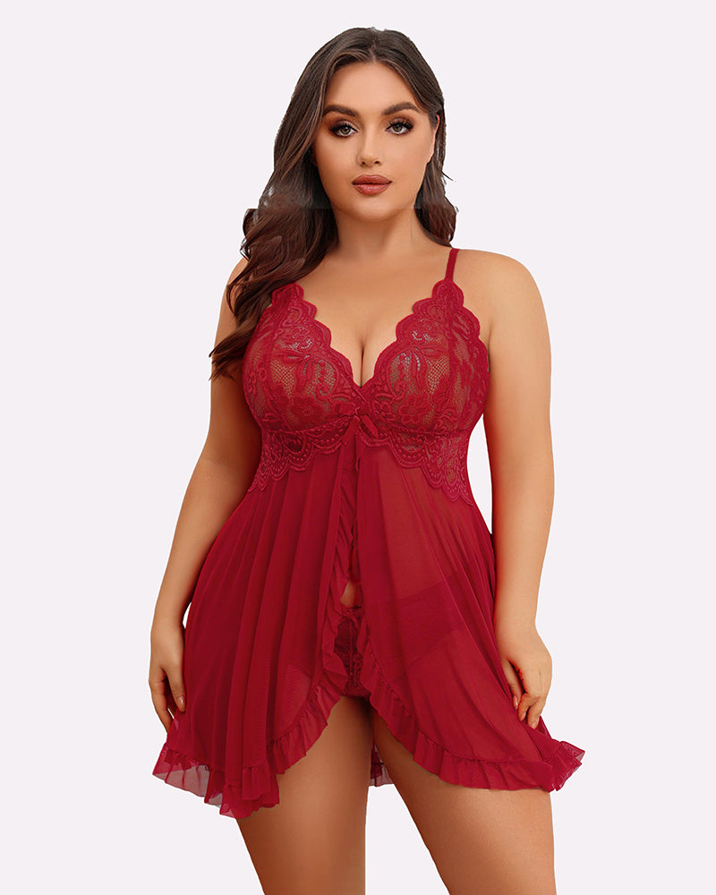 Plus Size Lace Open Front Babydoll