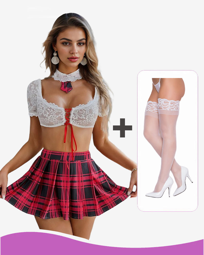 Plaid Scholastic Skirt Maid Lingerie Set
