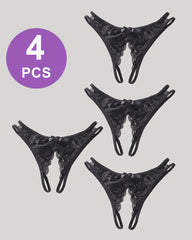 Lace  Bows  Open-Cut Panties Set