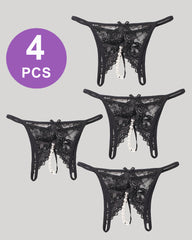 Lace Pearl G-String Low Rise T-Back Thongs Panty Set