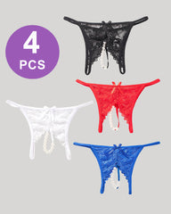 Lace Pearl G-String Low Rise T-Back Thongs Panty Set