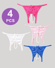 Lace Pearl G-String Low Rise T-Back Thongs Panty Set