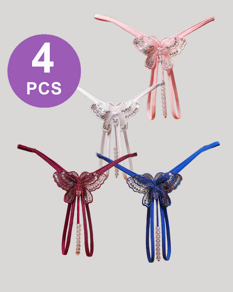 Pearl Sequined Mesh Low Rise Panty Set