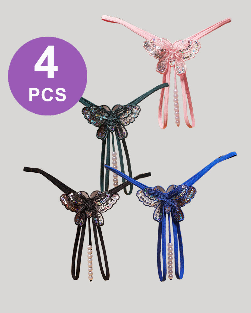 Pearl Sequined Mesh Low Rise Panty Set