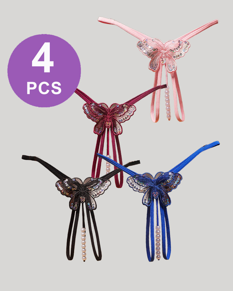 Pearl Sequined Mesh Low Rise Panty Set