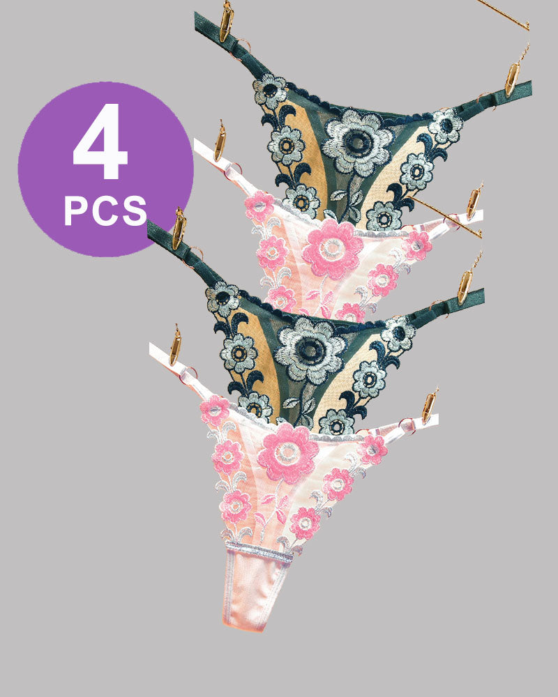 Low Waist Triangle Lace Thong Panty Set
