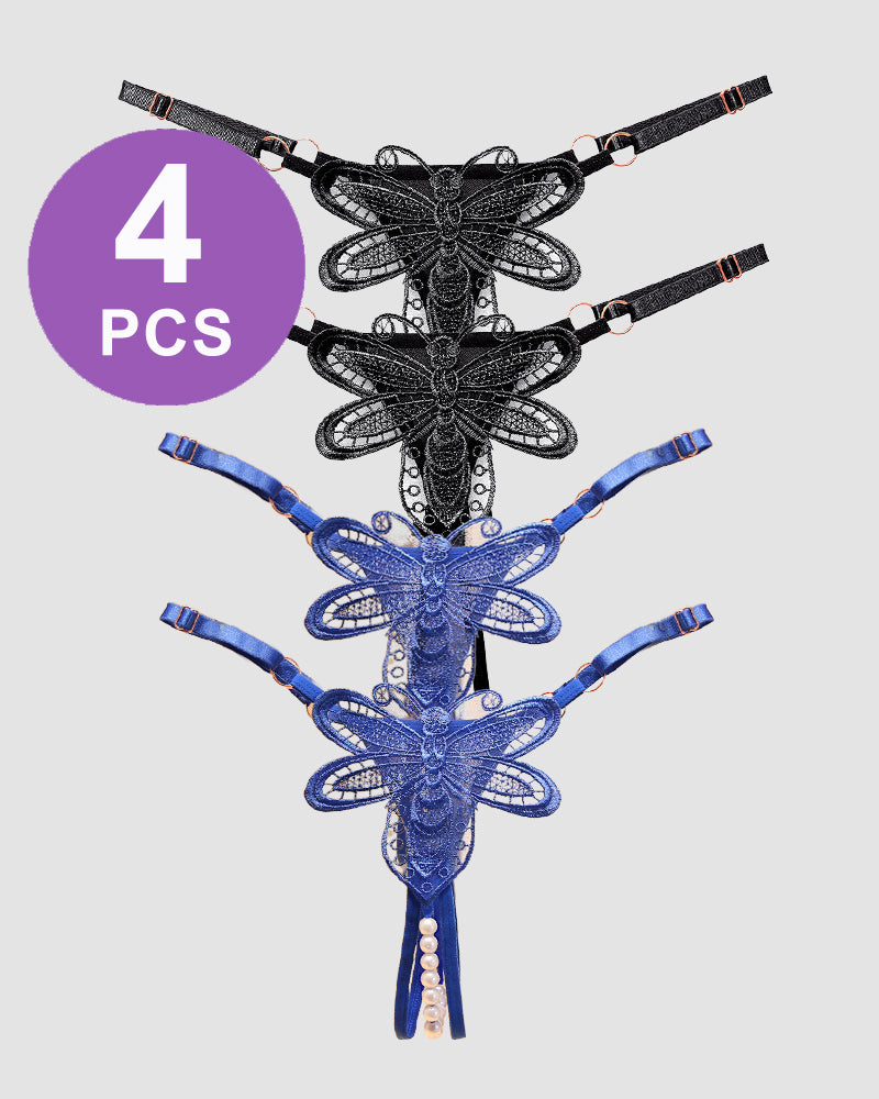 Perspective Pearl Crotchless Thong Panty Set