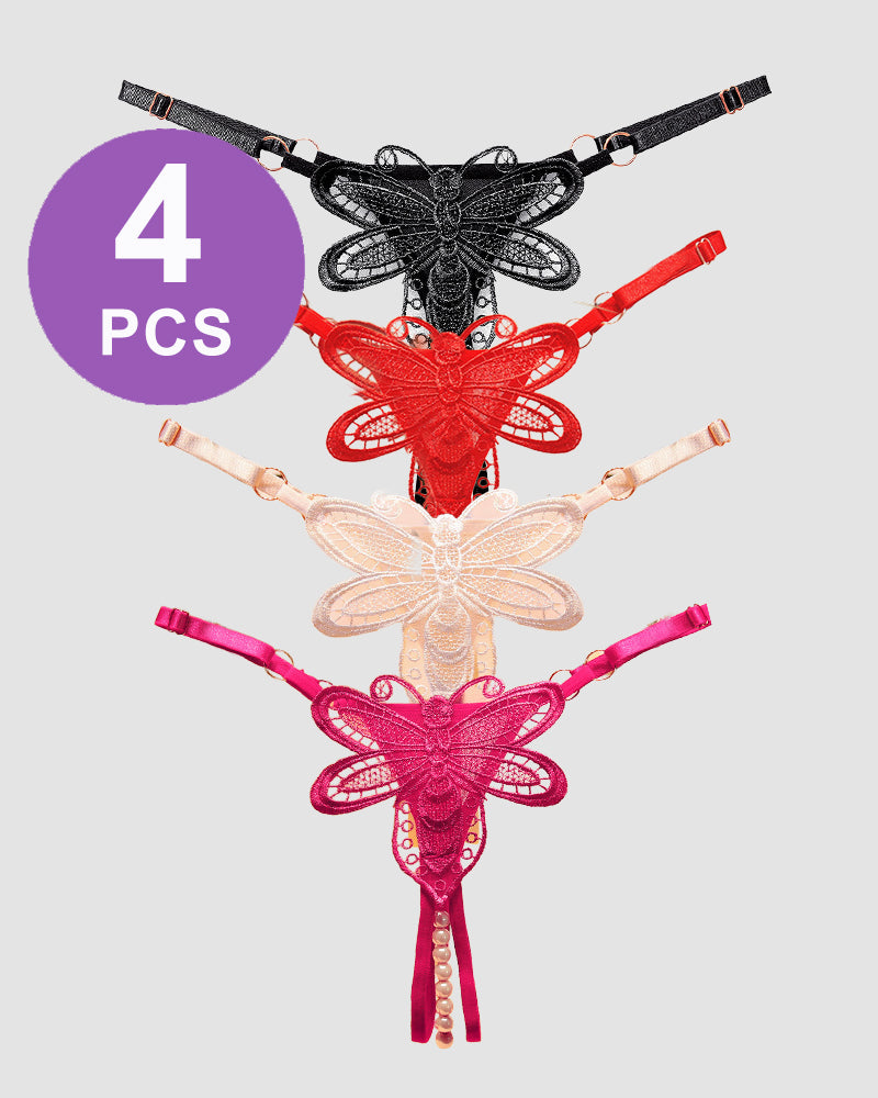 Perspective Pearl Crotchless Thong Panty Set