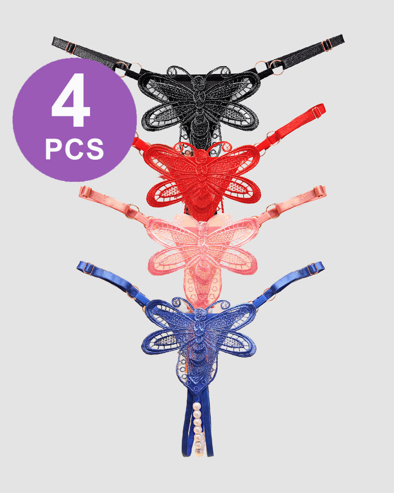 Perspective Pearl Crotchless Thong Panty Set