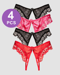 Crotchless Lace Low Waist Thong Panty Set