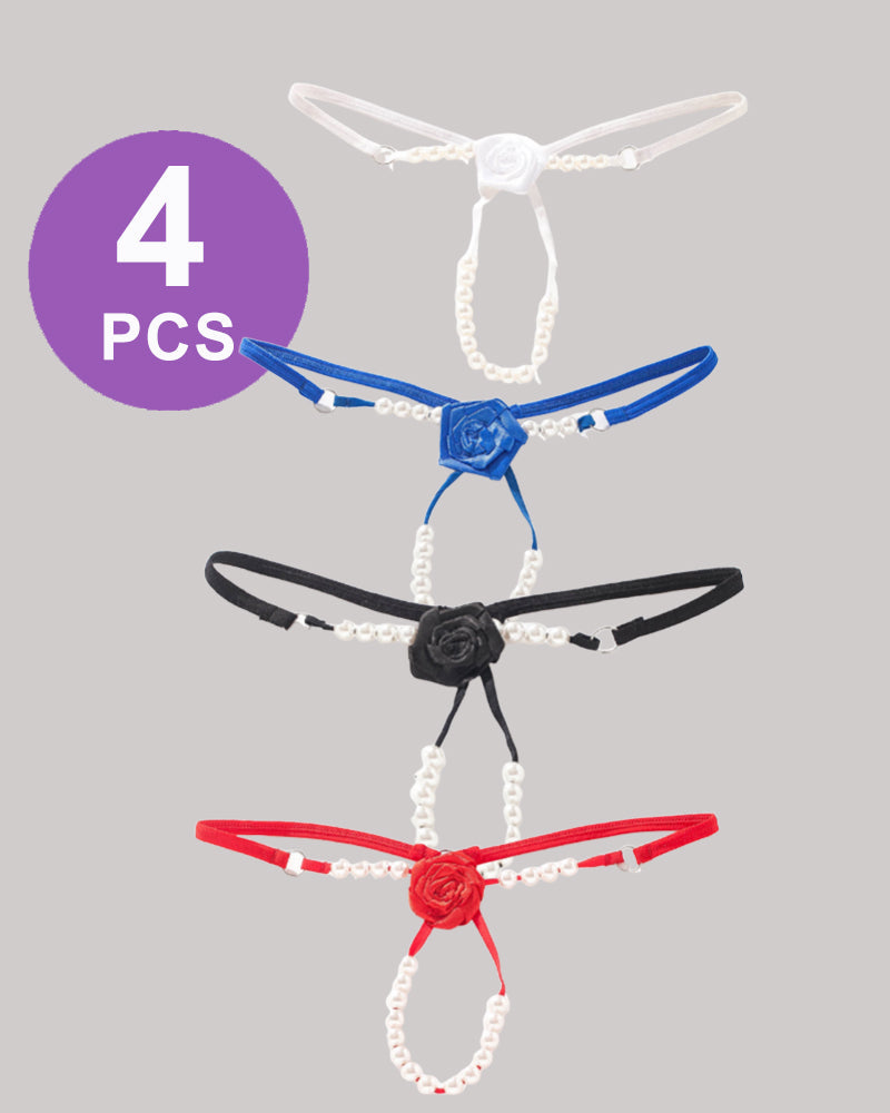Pearl Rose See-Through  Thong Panty Set