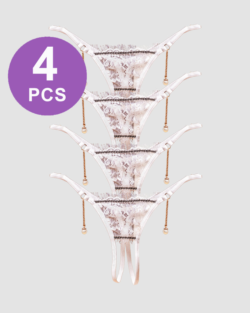 Crotchless Pearl Pendant Thong Panty Set
