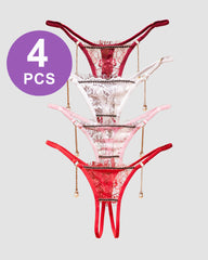 Crotchless Pearl Pendant Thong Panty Set