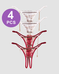 Crotchless Pearl Pendant Thong Panty Set