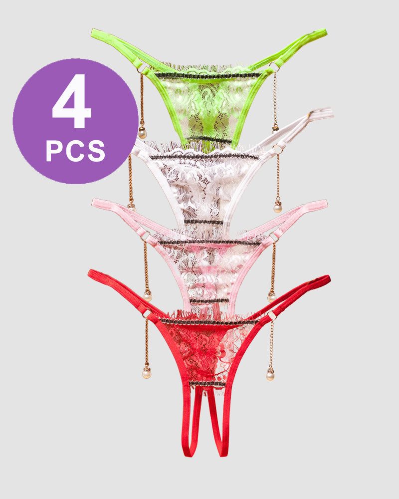 Crotchless Pearl Pendant Thong Panty Set