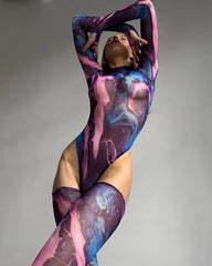Tie-Dye Long Sleeve Sheer Bodysuit