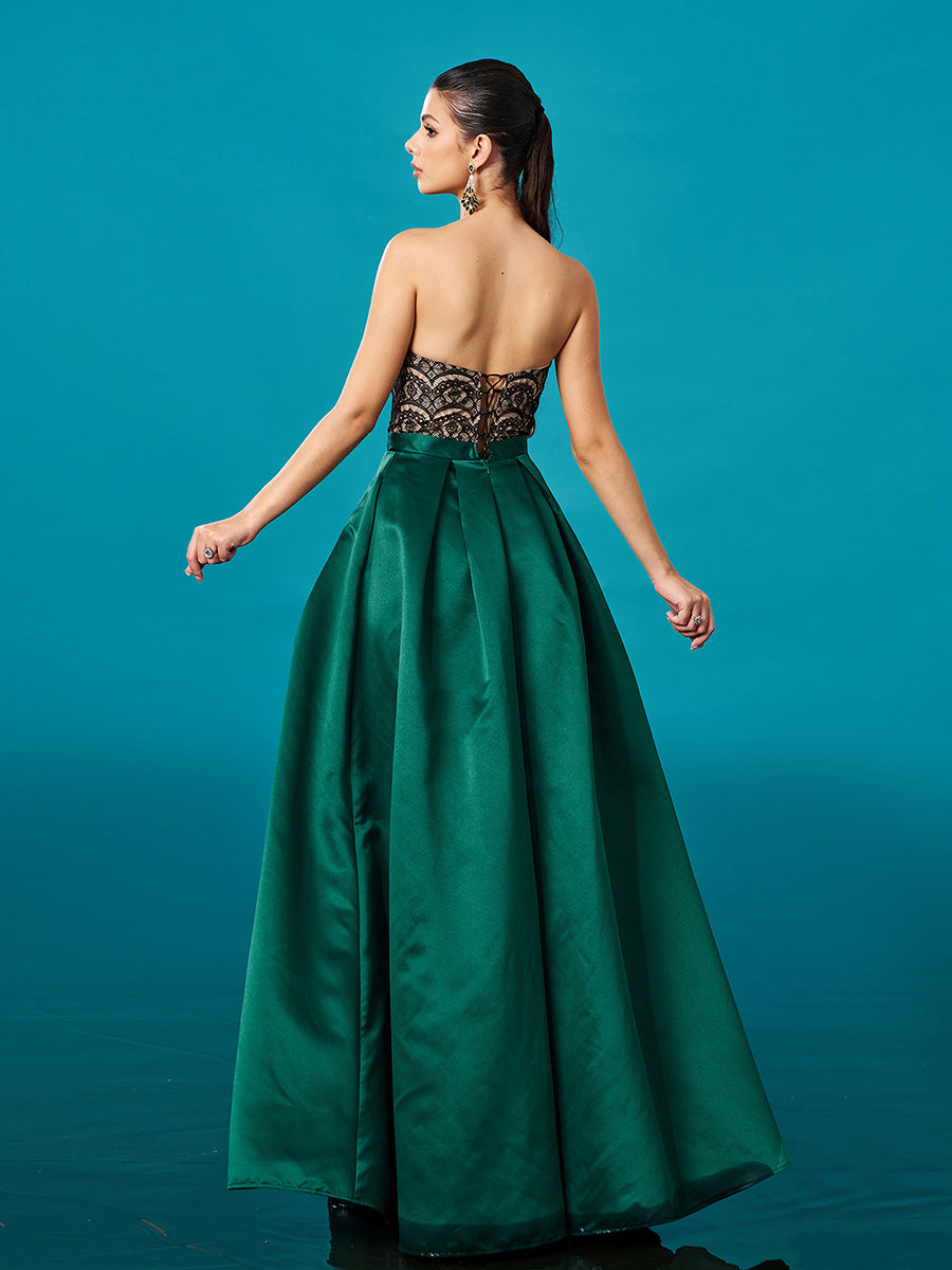 Lace Strapless Ball Gown Formal Dress