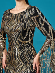 Luxury Geometric Sequin Long Sleeve Formal Dress
