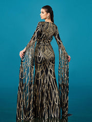 Luxury Geometric Sequin Long Sleeve Formal Dress