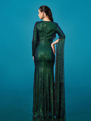 Green Embroidered Sequin Mermaid Formal Dress