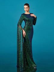 Green Embroidered Sequin Mermaid Formal Dress