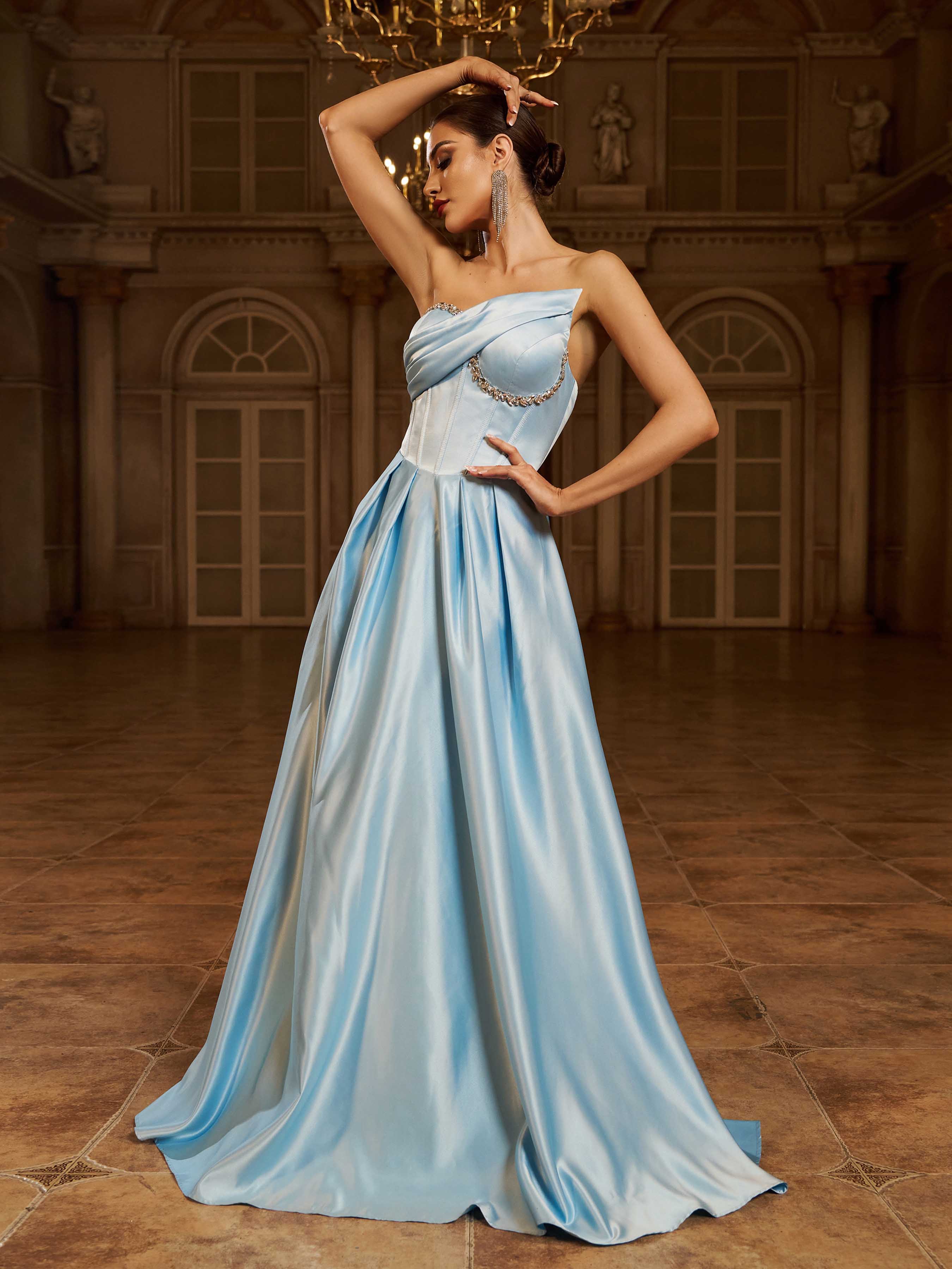 Luxury Corset Strapless A-line Prom Dress