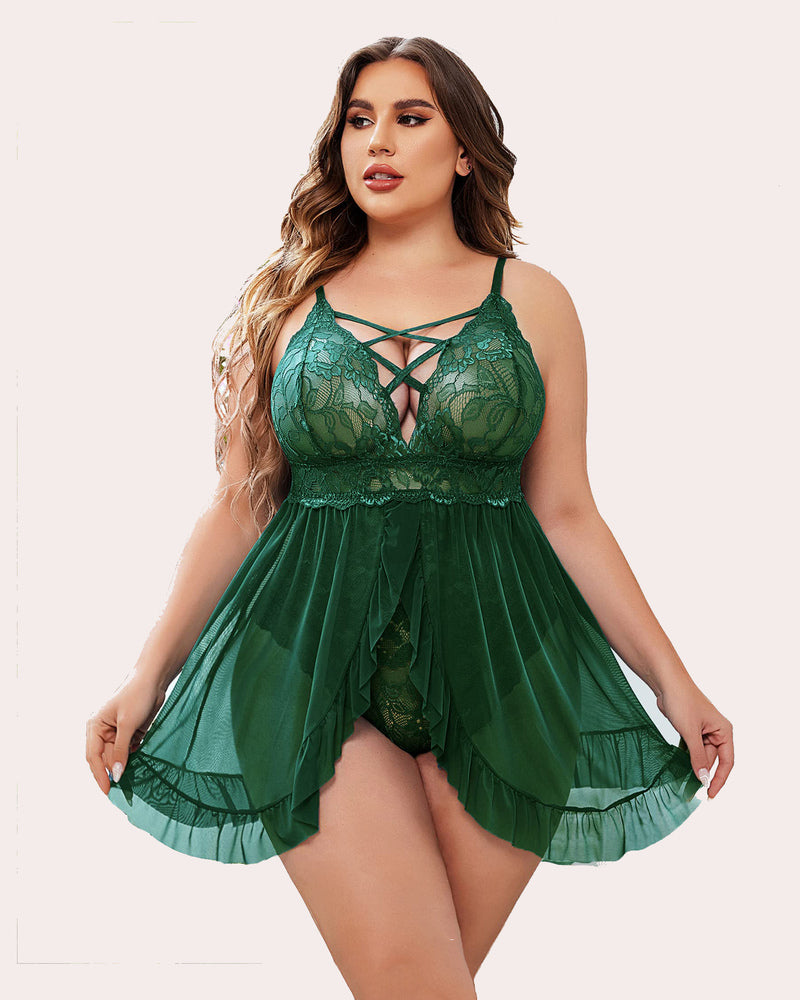 Plus Size FPrint Snap Crotch Babydoll