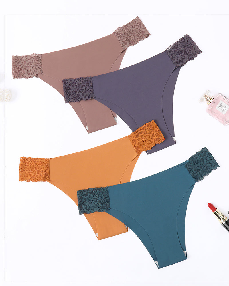 4 Pcs Set Contrast Lace Cut Out Side Panty